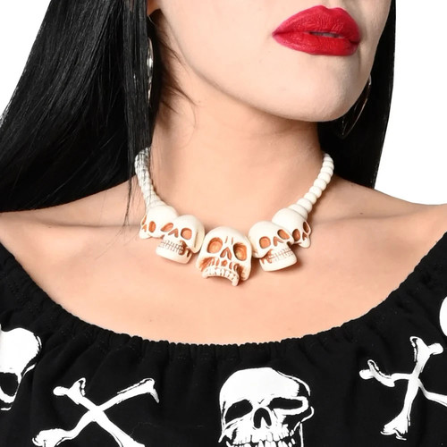 Bone skull necklace crystal - necklace,